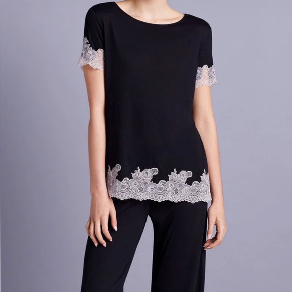 Natori Other - Natori Black Pajama Set with White Lace Accents